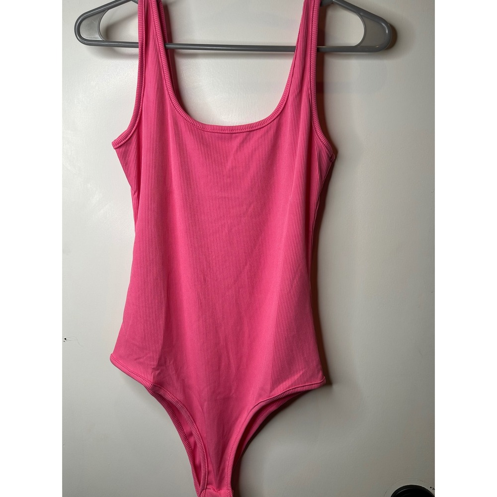 Unbranded Pink Ribbed Knit Sleeveless Scoop Neck Bodysuit Medium 0807